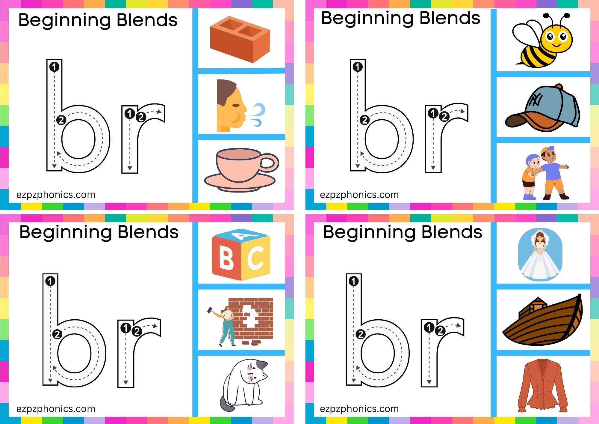 BR Beginning Blends Clip Cards Trace The Letters And Clip The Correct Image Set 2